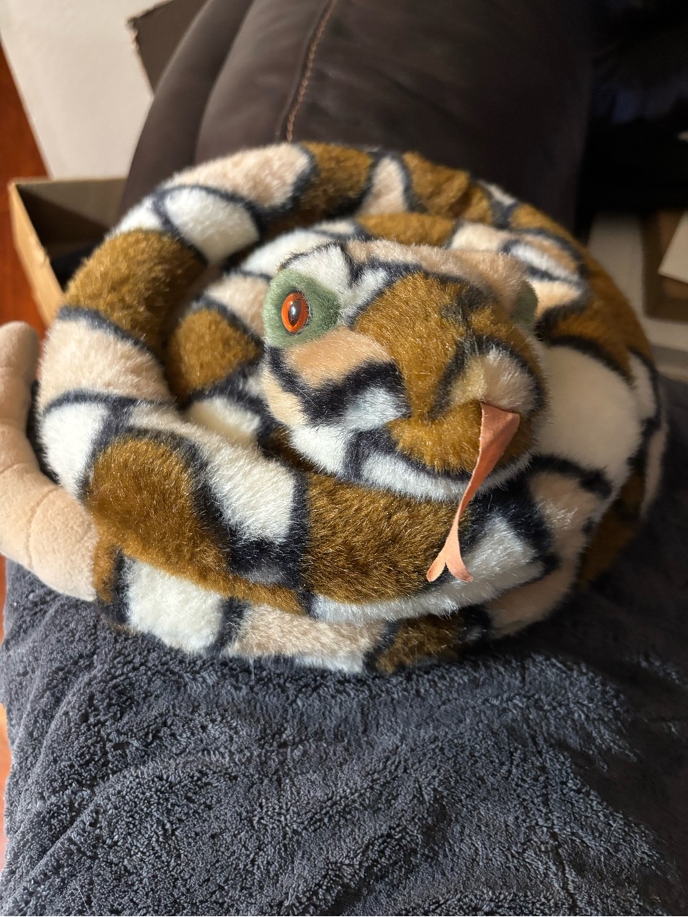 Plush Coiled Snake Pet Toy - Brown & Cream